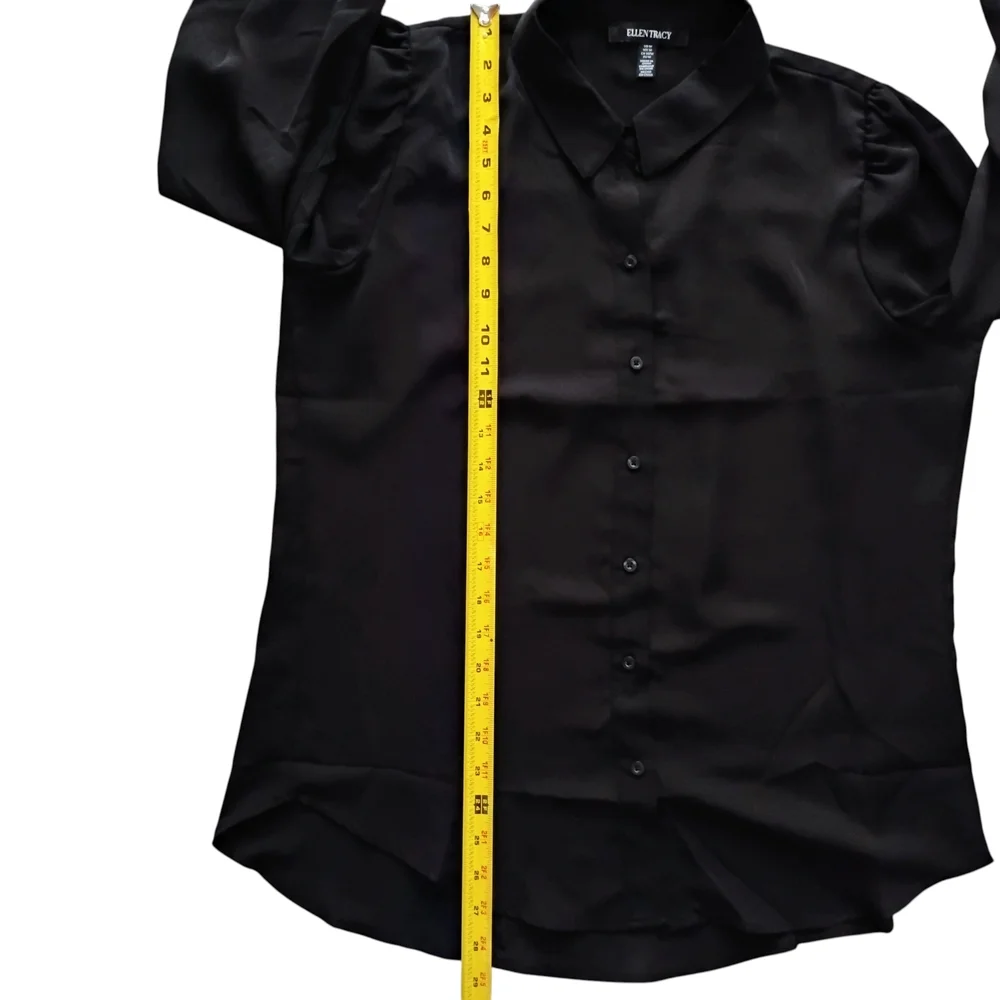 Ellen Tracy Elegant Black Button-Down Blouse Sz M - Picture 7 of 8